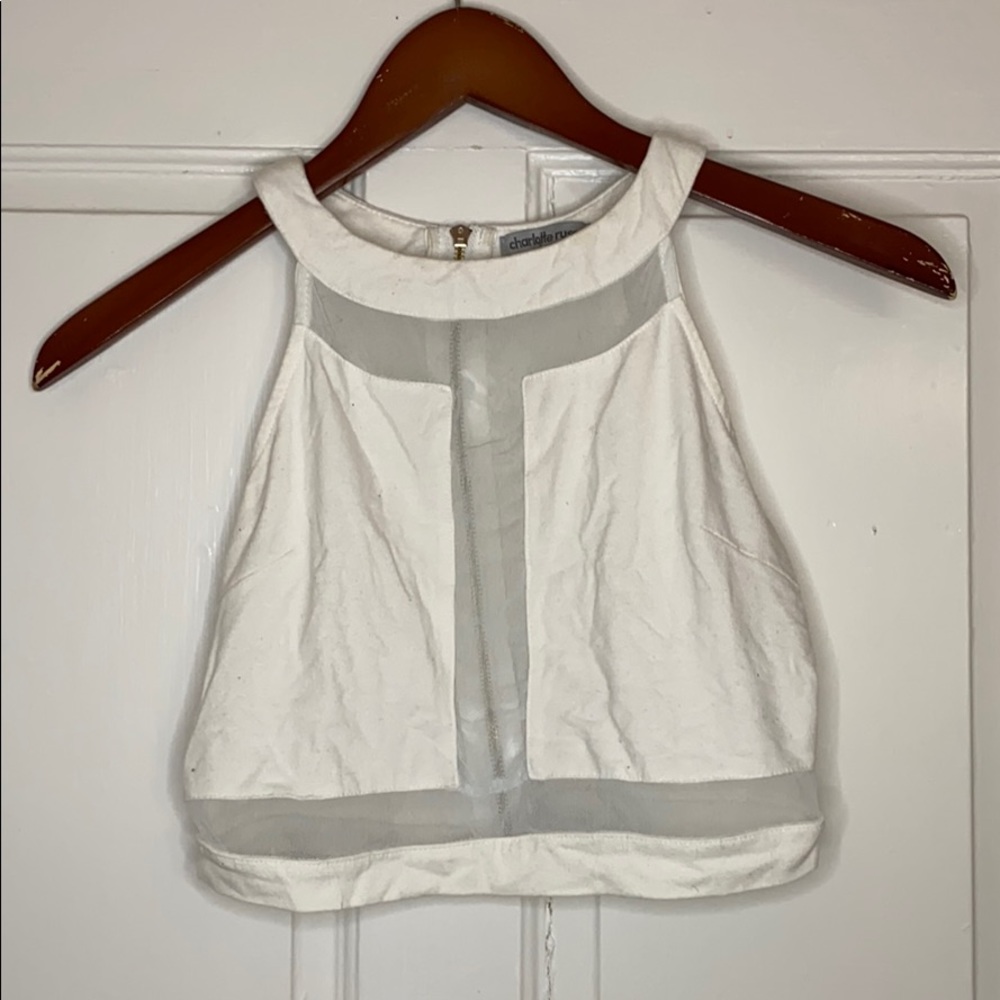 White T-mesh crop top with zip back